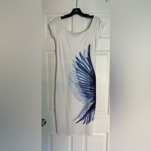 Bebe Cream MIDI Dress with Blue Wings